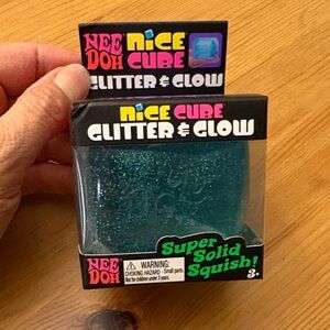 Nee Doh Nice Cube Glitter & Glow Blue Super Solid Squish Toy